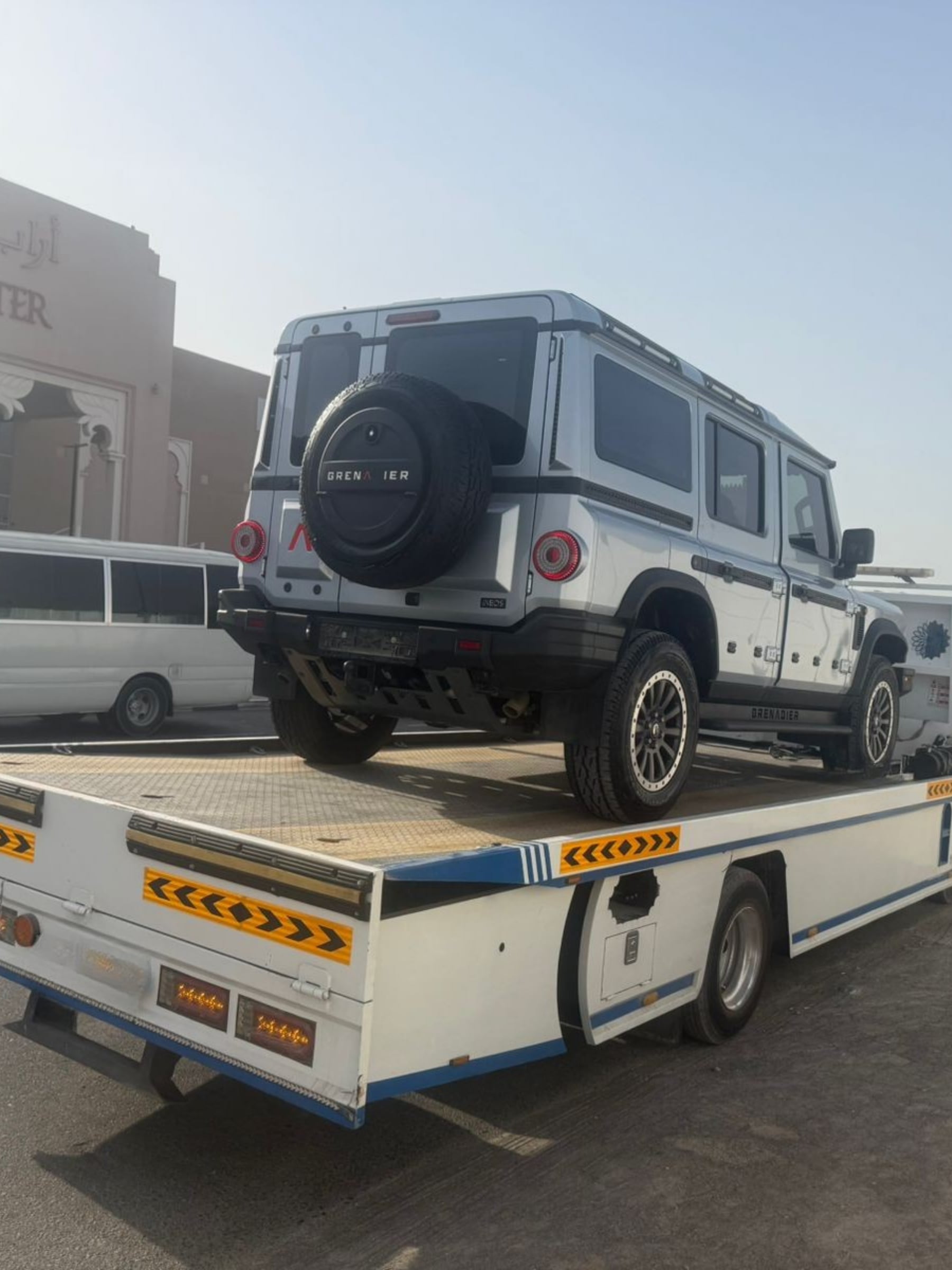Recovery truck transporting an Ineos Grenadier in the UAE